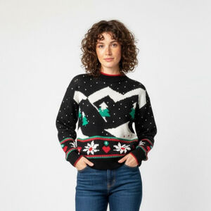 Extra Vintage Black White Christmas Sweater - Small